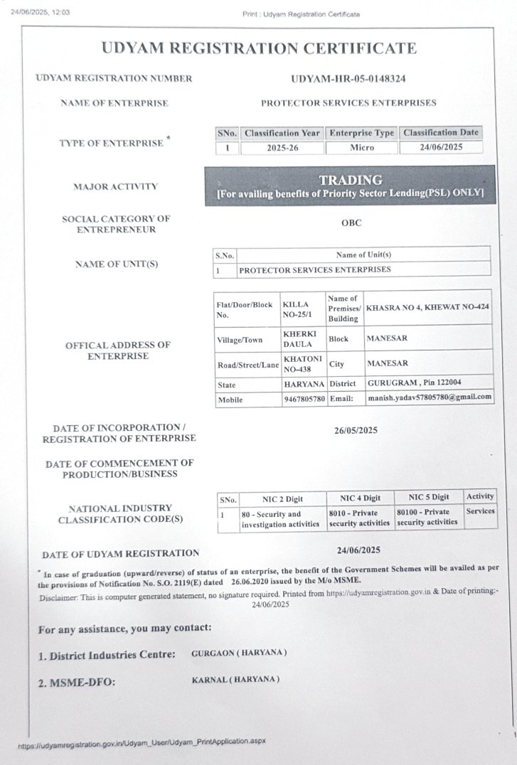 Udyam (MSME) Registration certificate